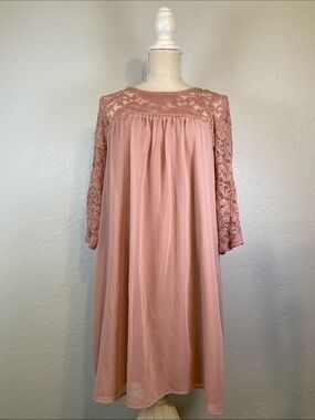 Winslow Romantic Chic Cottagecore Crochet Lace Blush Pink Mini Dress Size 1X